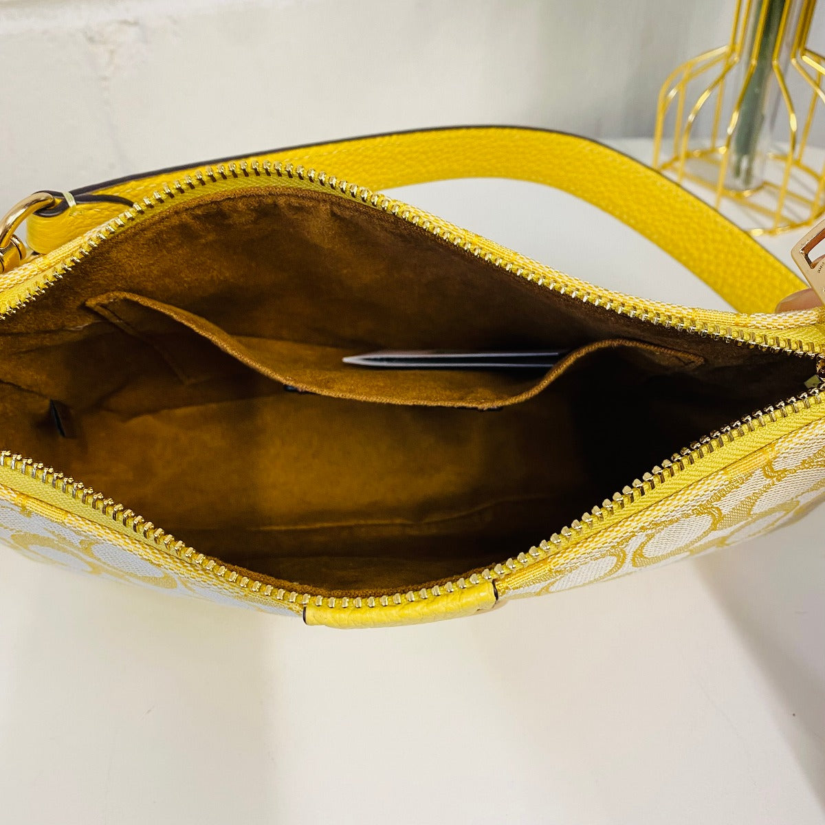 Coach C8306 Lonnie Baguette In Signature Jacquard In Gold/Retro Yellow Coach C8306 Lonnie Baguette In Signature Jacquard In Gold/Retro Yellow